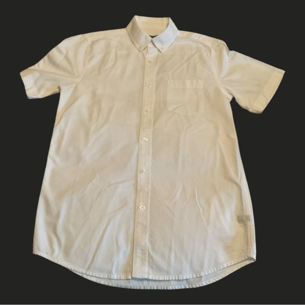 White Casual Button Down Short Sleeve Shirt